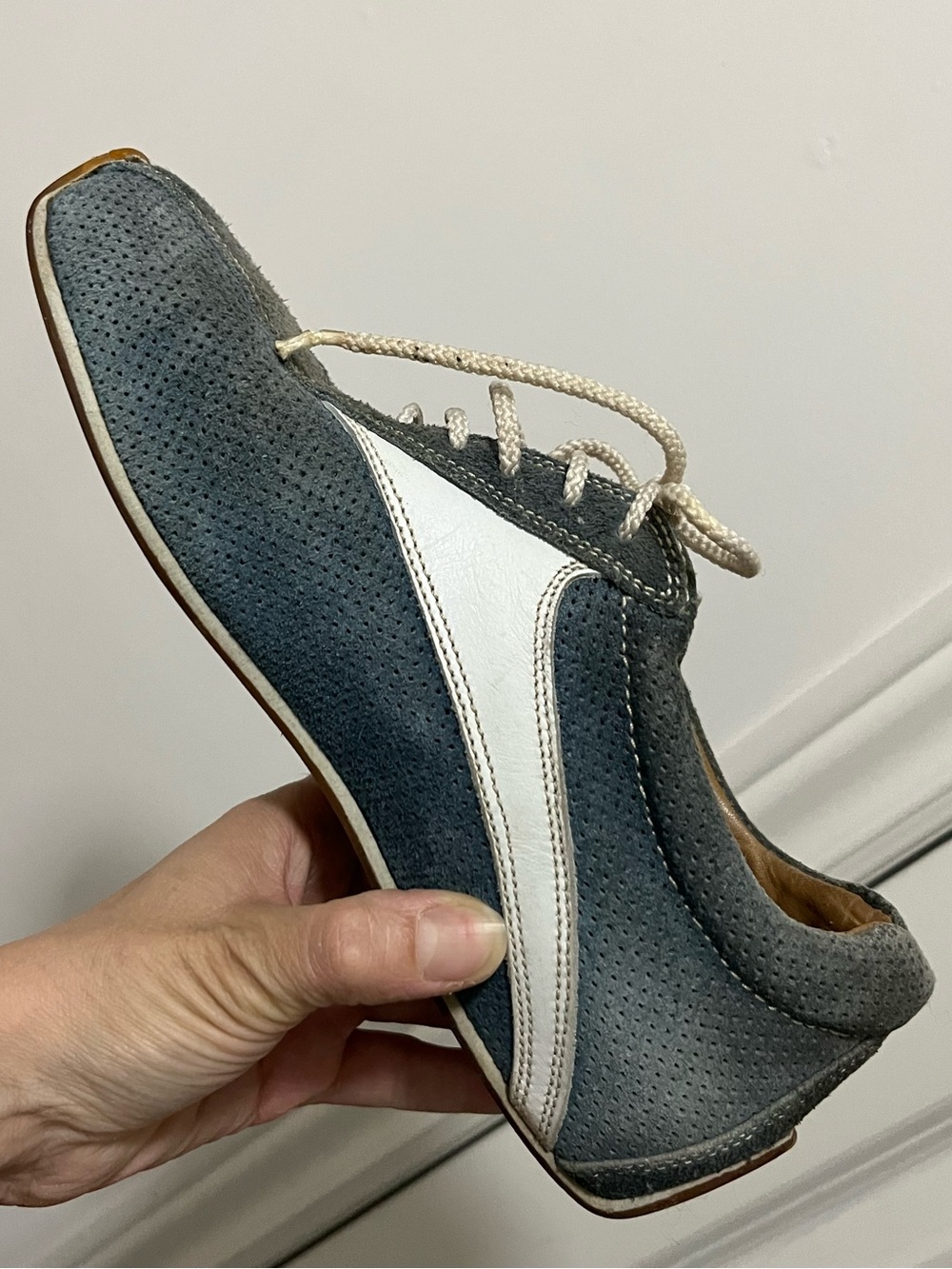 Reebok Gray-Blue Perforated Suede Sneaker with White Stripe